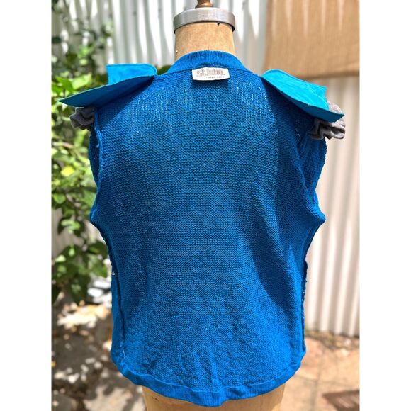 VTG 1980s St. John Sky Blu Round Metallic Paillettes Belted LS Wrap Sweater SZ M - Picture 11 of 13
